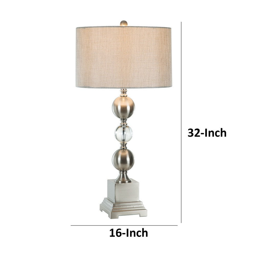 32 Inch Table Lamp Set of 2 Drum Fabric Shade Nickel Pedestal Base By Casagear Home BM309013