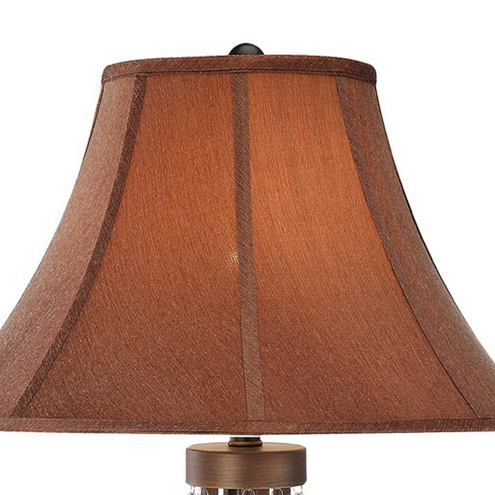 35 Inch Table Lamp Empire Fabric Shade Crystal Antique Bronze Base By Casagear Home BM309014