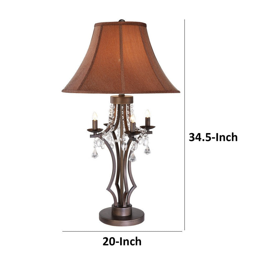 35 Inch Table Lamp Empire Fabric Shade Crystal Antique Bronze Base By Casagear Home BM309014