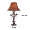 35 Inch Table Lamp Empire Fabric Shade Crystal Antique Bronze Base By Casagear Home BM309014