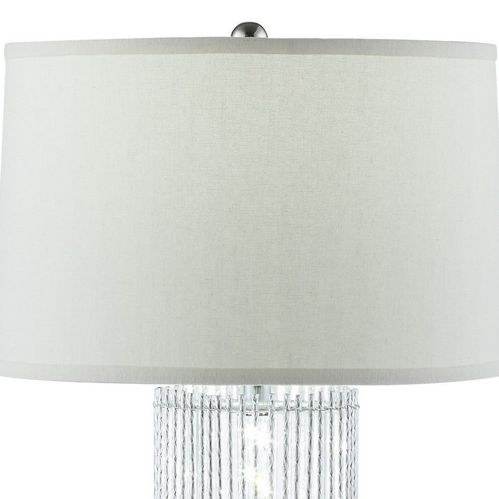 Jin 28 Inch Table Lamp Gray Drum Fabric Shade Modern Round Base Silver By Casagear Home BM309015