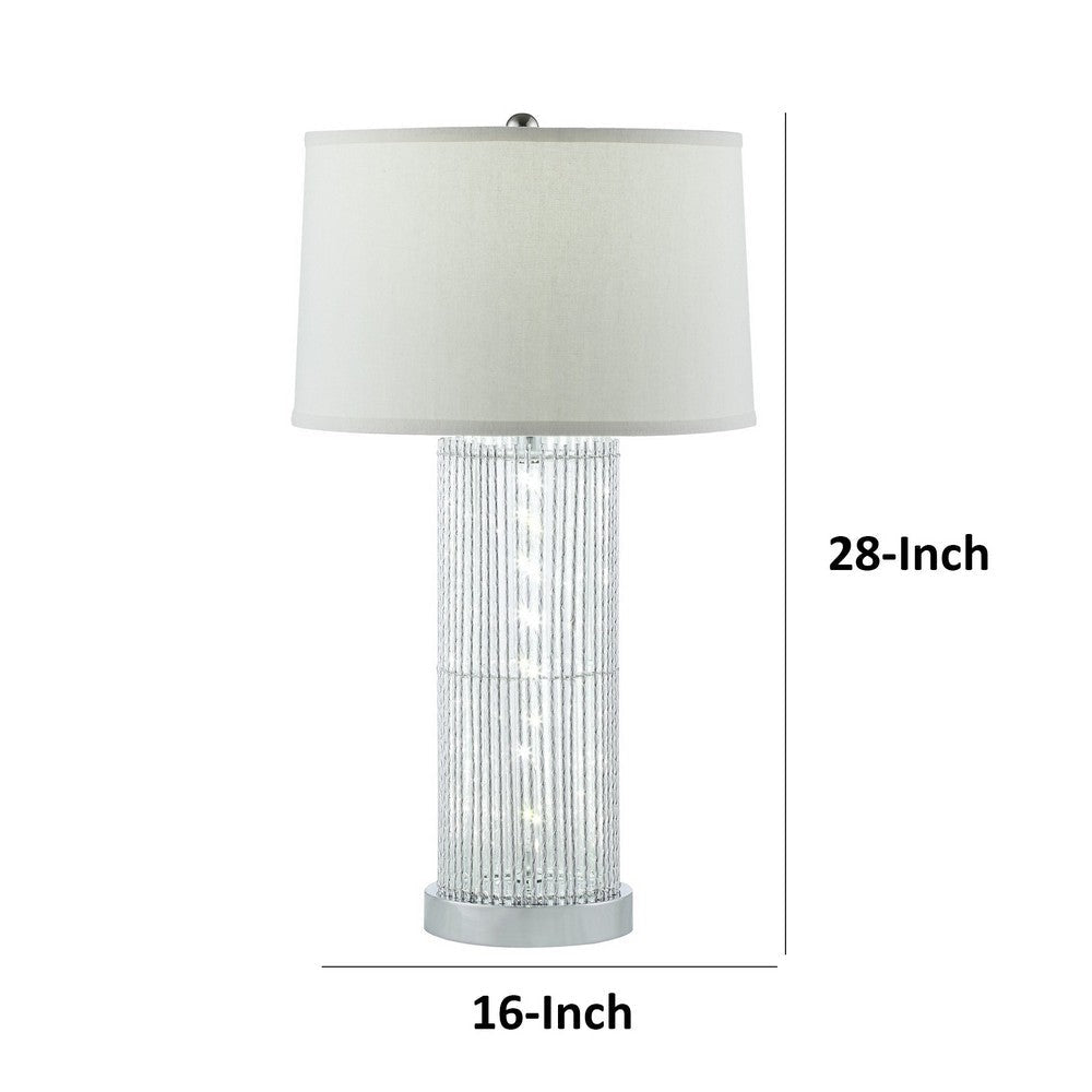 Jin 28 Inch Table Lamp Gray Drum Fabric Shade Modern Round Base Silver By Casagear Home BM309015