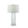 Jin 28 Inch Table Lamp, Gray Drum Fabric Shade, Modern Round Base, Silver By Casagear Home