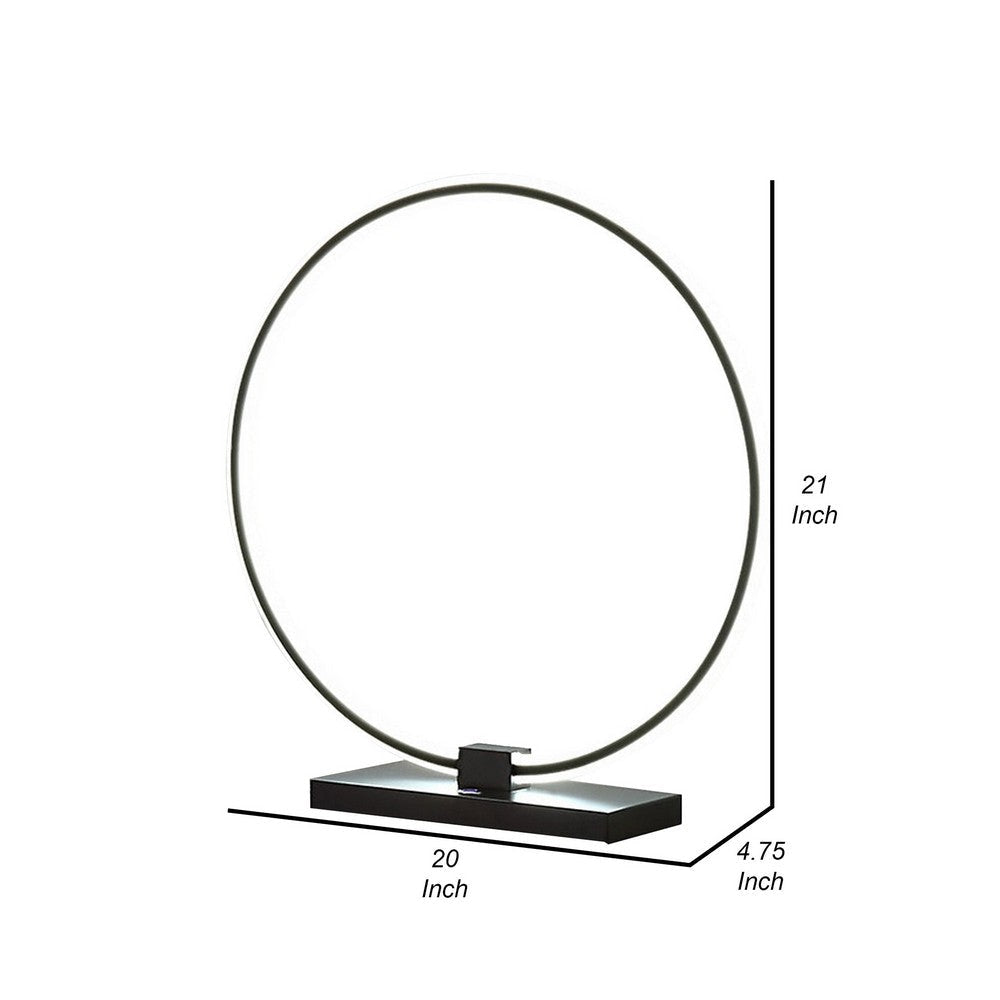 Sine 21 Inch Table Lamp Modern Circle Ring LED Sleek Black Metal Base By Casagear Home BM309017