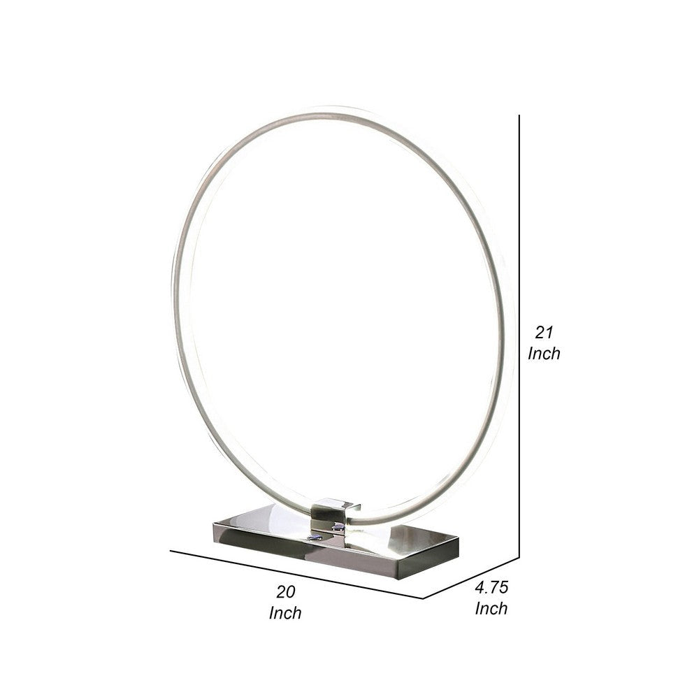 Sine 21 Inch Table Lamp Modern Circle Ring LED Sleek Silver Metal Base By Casagear Home BM309018