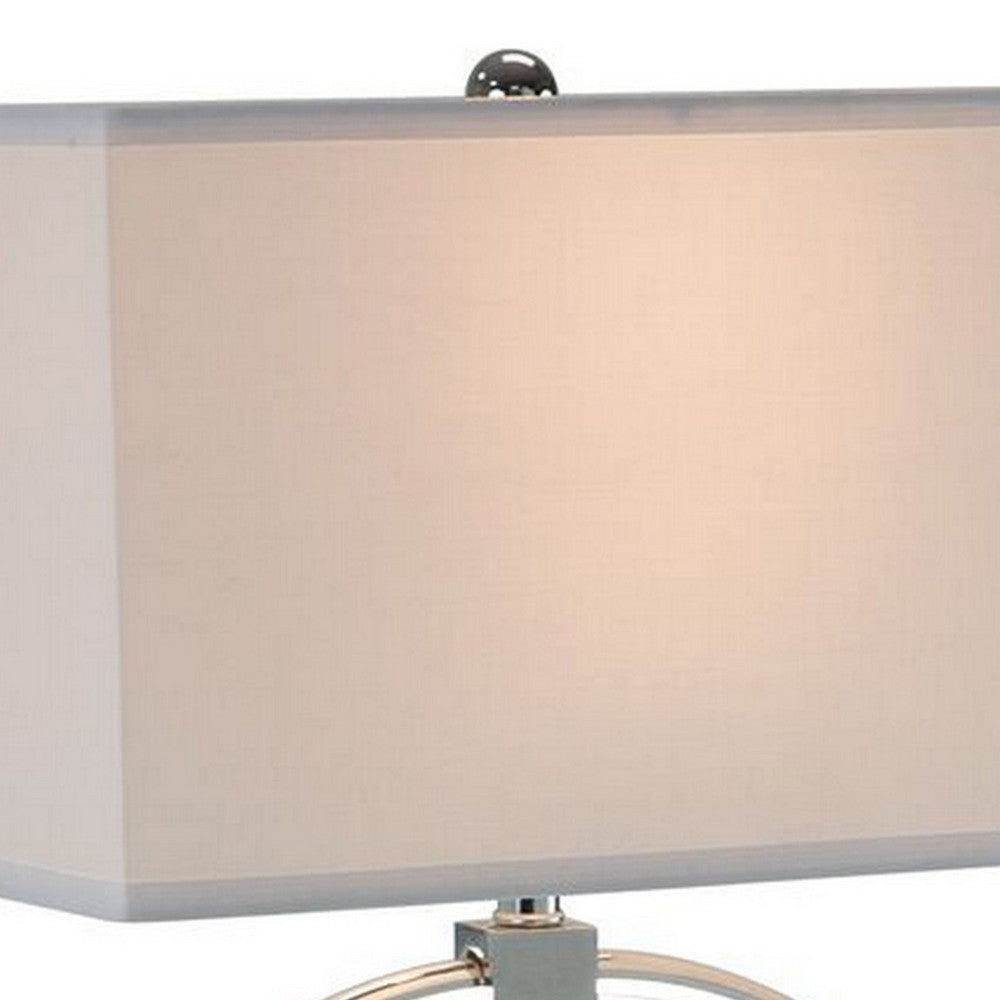 27 Inch Table Lamp Rectangular Fabric Shade Modern Silver Metal Base By Casagear Home BM309019