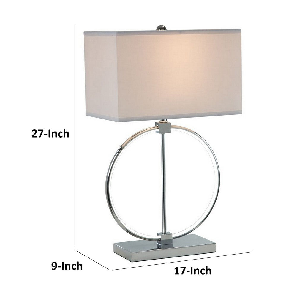 27 Inch Table Lamp Rectangular Fabric Shade Modern Silver Metal Base By Casagear Home BM309019