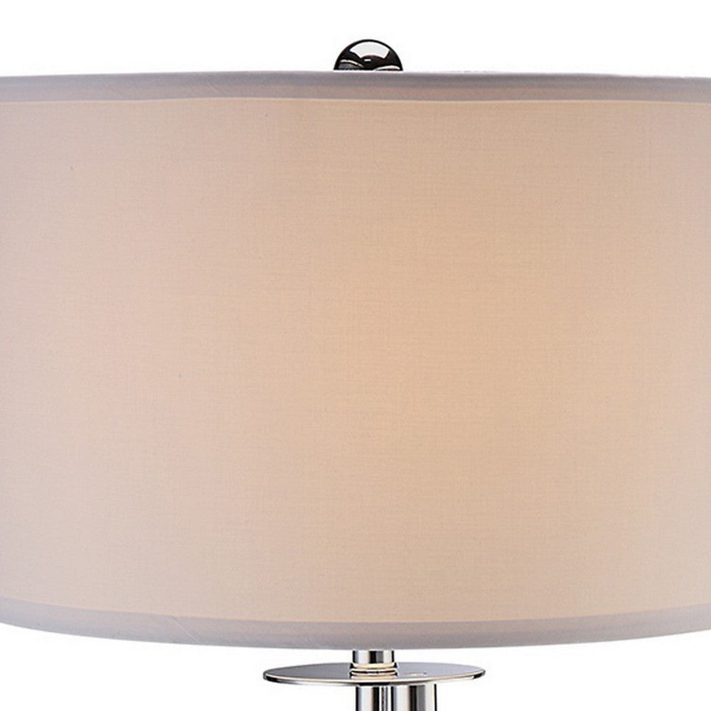 30 Inch Table Lamp White Drum Fabric Shade Modern Round Chrome Base By Casagear Home BM309022