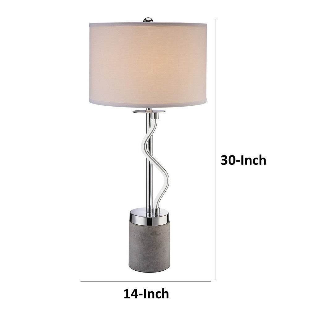 30 Inch Table Lamp White Drum Fabric Shade Modern Round Chrome Base By Casagear Home BM309022