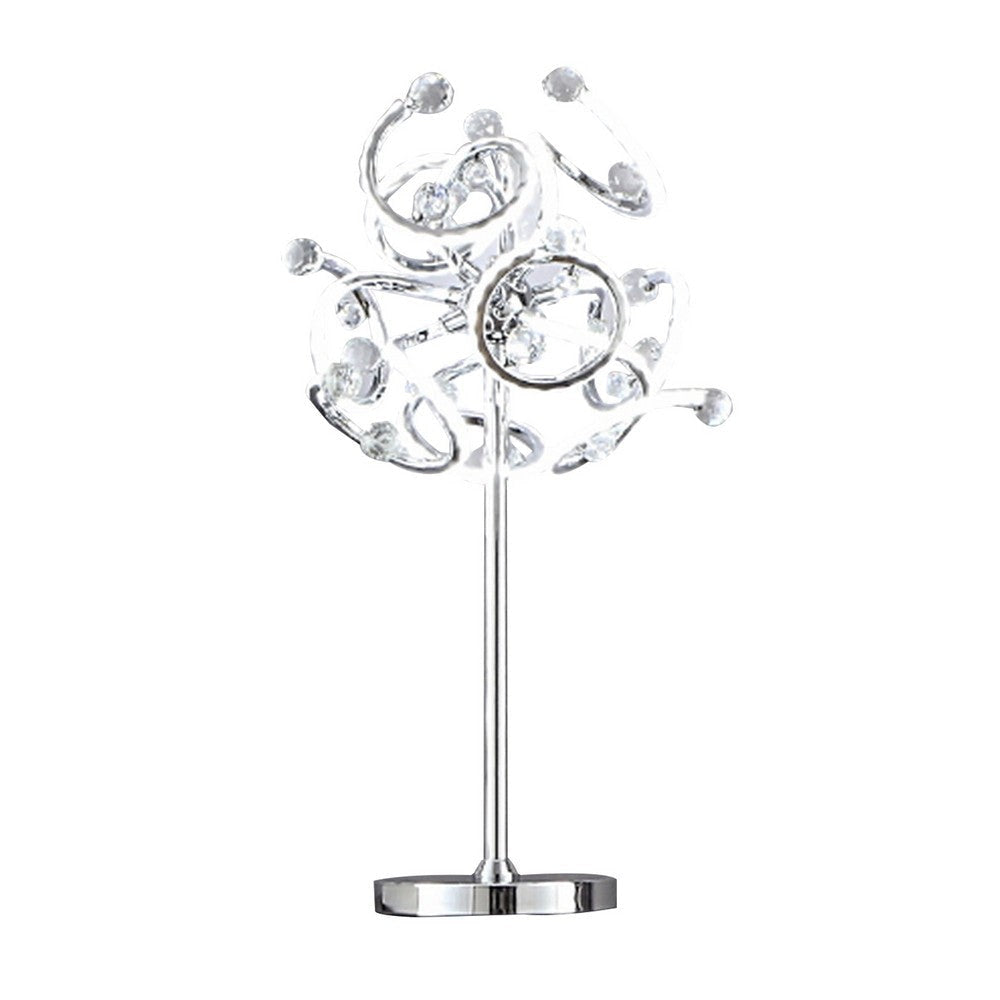 Rue 24 Inch Table Lamp, Ring LEDs, Metal Round Base, Modern Chrome Finish By Casagear Home