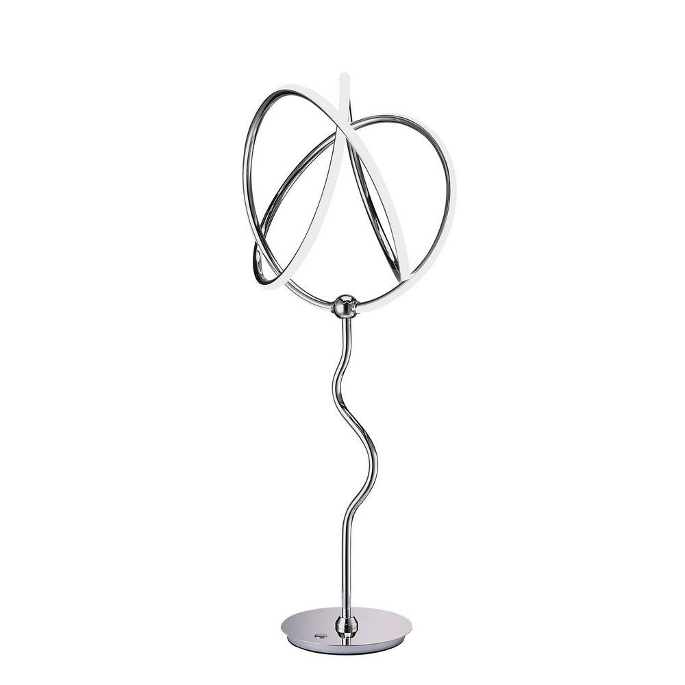 Salt 33 Inch Table Lamp, Accent Twisted Design, LED Light, Chrome Metal  By Casagear Home