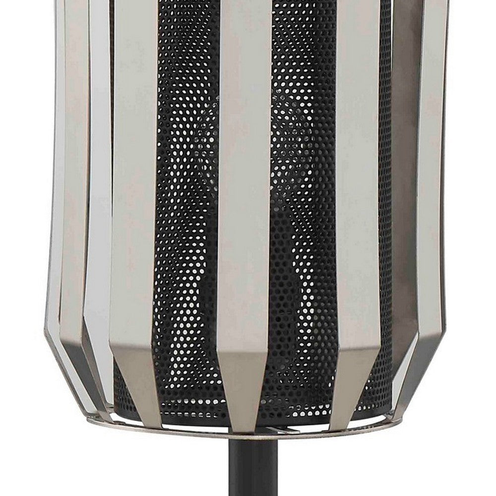 Pin 14 Inch Table Lamp Accent Cylinder Metal Shade Round Base Black By Casagear Home BM309042