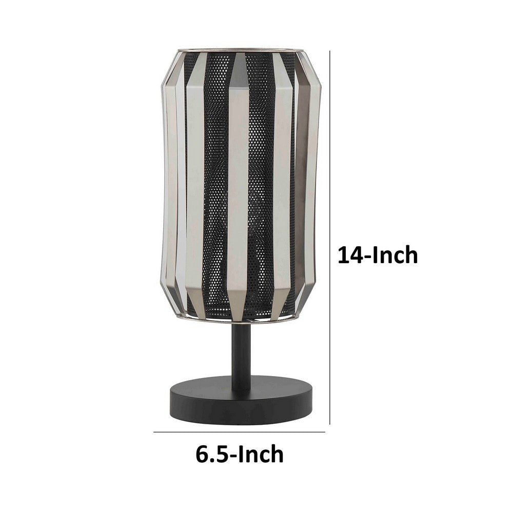 Pin 14 Inch Table Lamp Accent Cylinder Metal Shade Round Base Black By Casagear Home BM309042