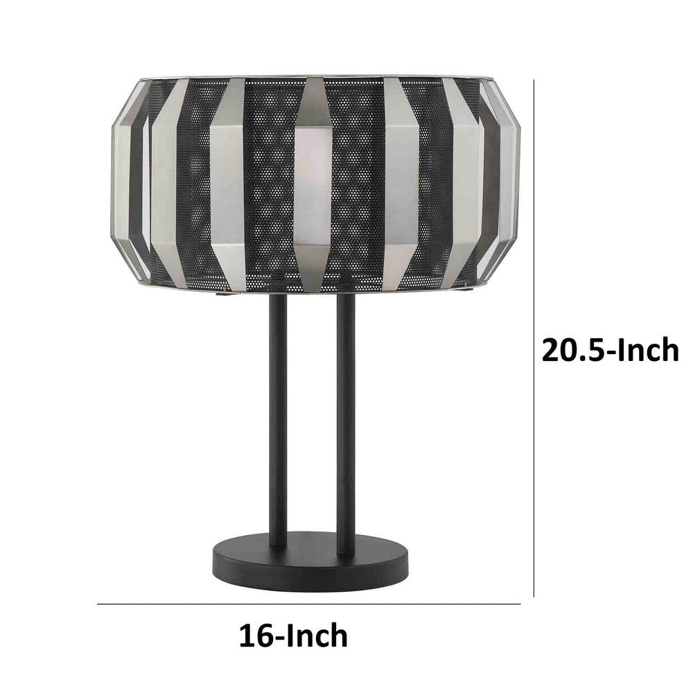 Pin 21 Inch Table Lamp Wide Drum Metal Shade Accent Round Base Black By Casagear Home BM309043