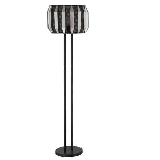 Pin 59 Inch Floor Lamp, Drum Shade, Metal Base, Accent Round Base, Black By Casagear Home