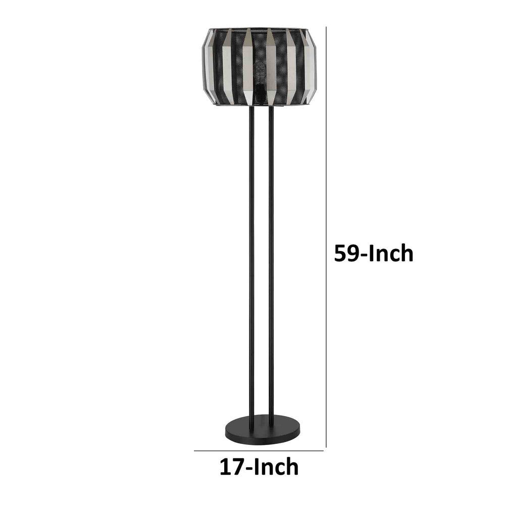 Pin 59 Inch Floor Lamp Drum Shade Metal Base Accent Round Base Black By Casagear Home BM309044