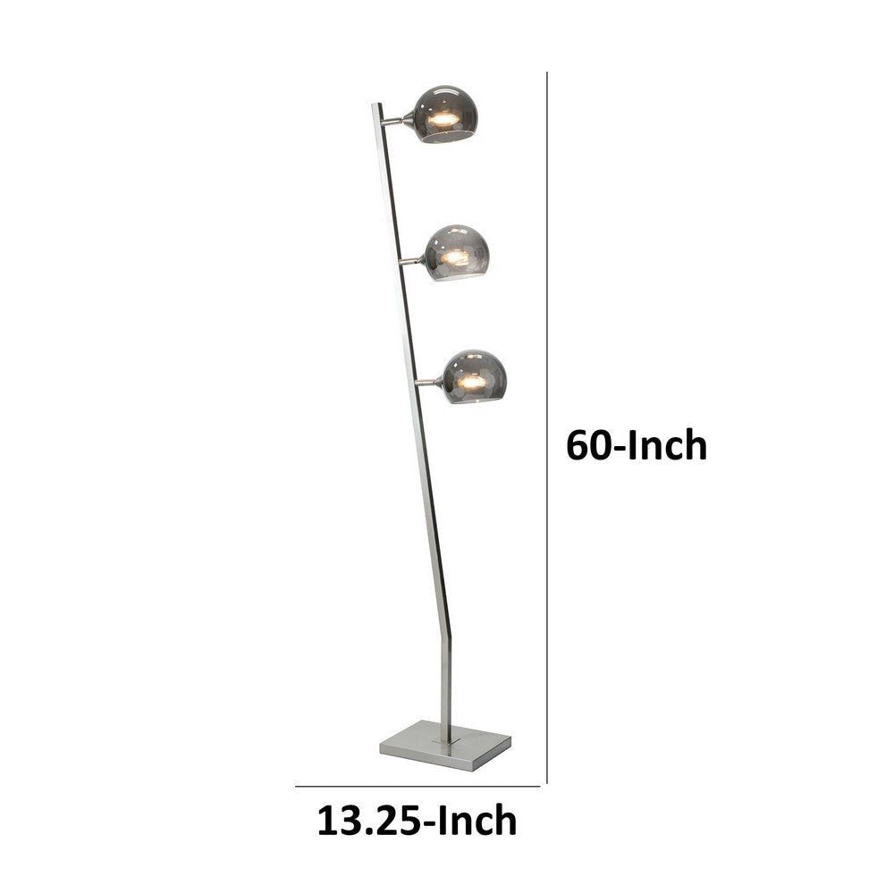 60 Inch Floor Lamp 3 Dome Glass Shades Accent Square Metal Base Nickel By Casagear Home BM309045