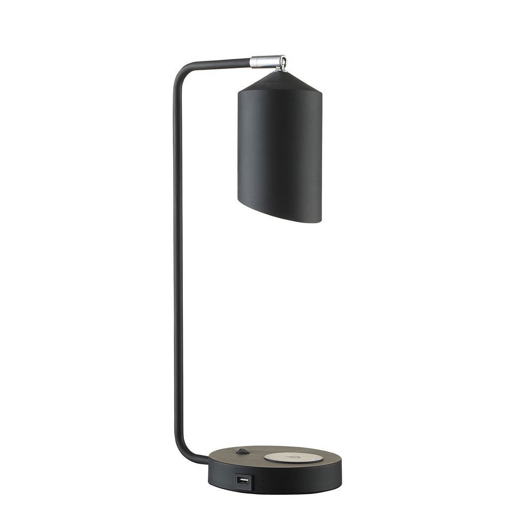 20 Inch Table Lamp, Wireless Charging, Dome Metal Shade, Matte Black By Casagear Home