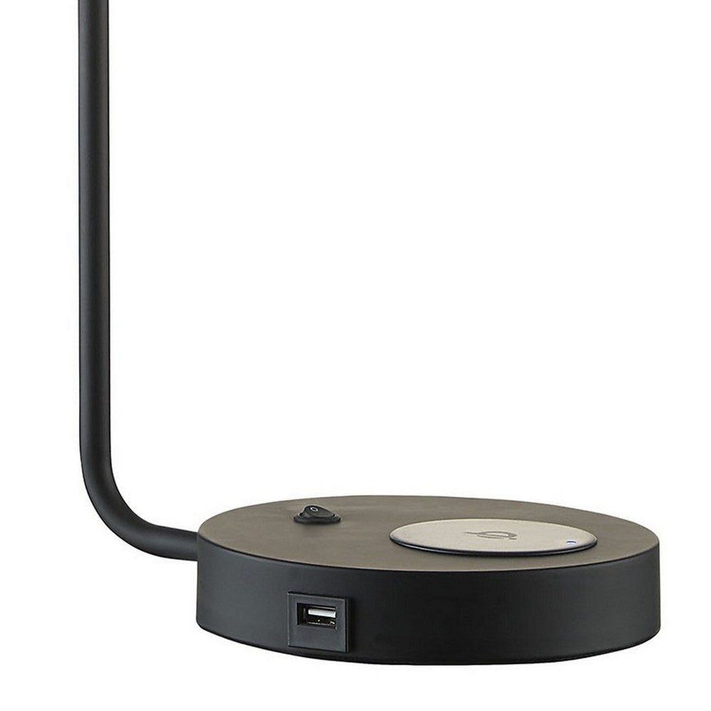 20 Inch Table Lamp Wireless Charging Dome Metal Shade Matte Black By Casagear Home BM309048