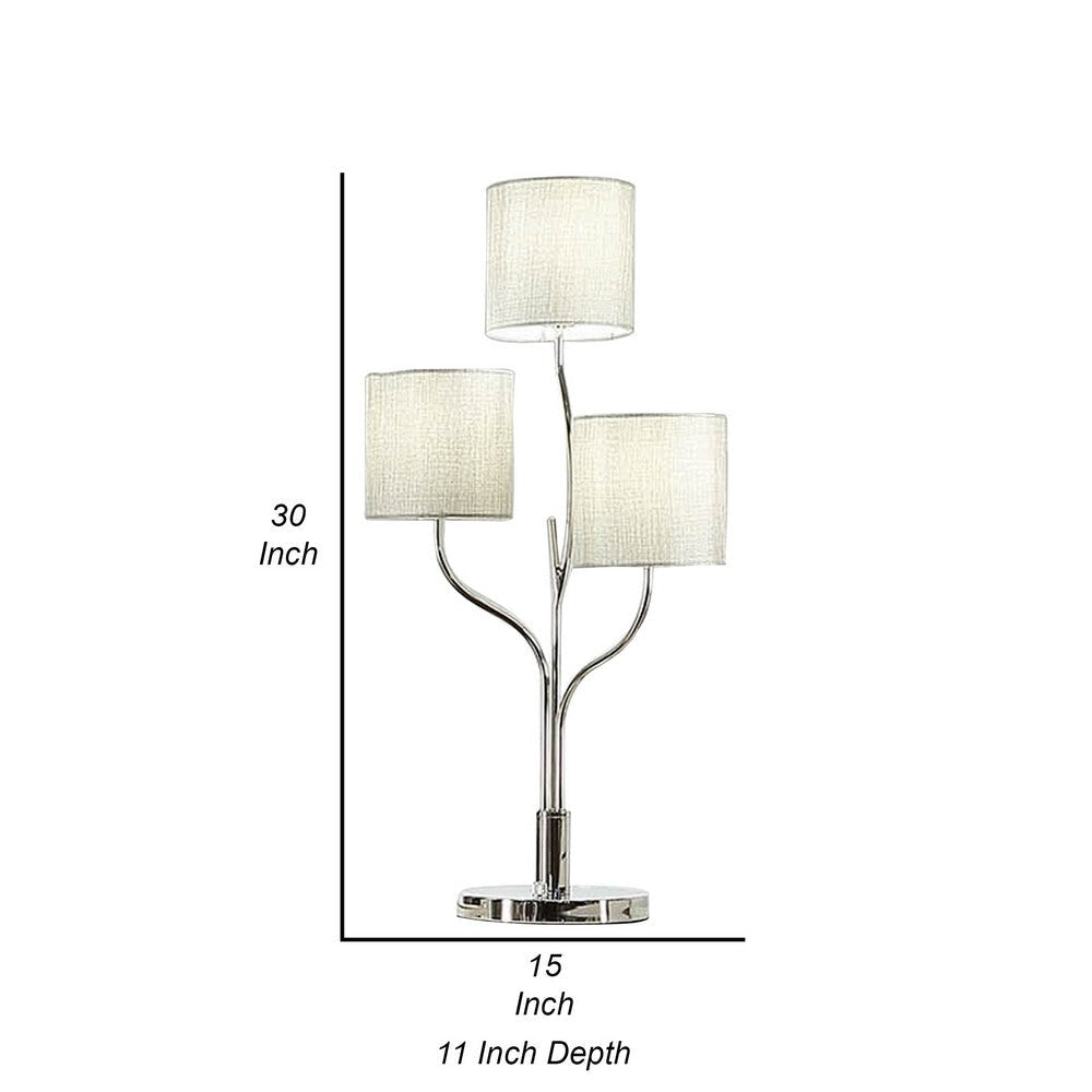 Indi 30 Inch Table Lamp 3 Drum Fabric Shade Round Metal Base Silver By Casagear Home BM309049