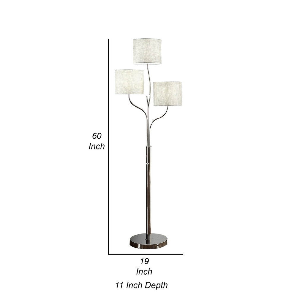 Indi 60 Inch Floor Lamp 3 Drum Fabric Shade Round Metal Base Silver By Casagear Home BM309050