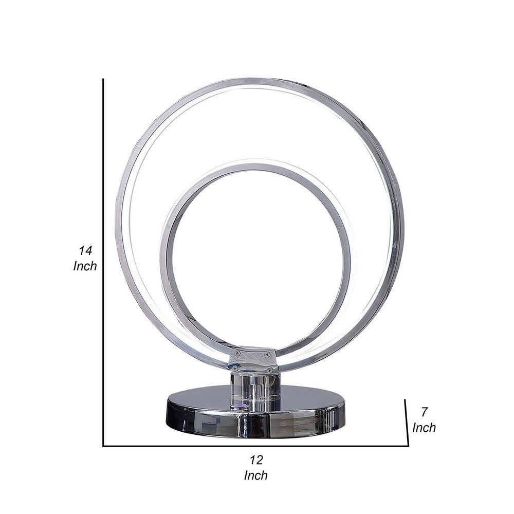 14 Inch Table Lamp Modern Ring LED Light Round Metal Base Silver By Casagear Home BM309052