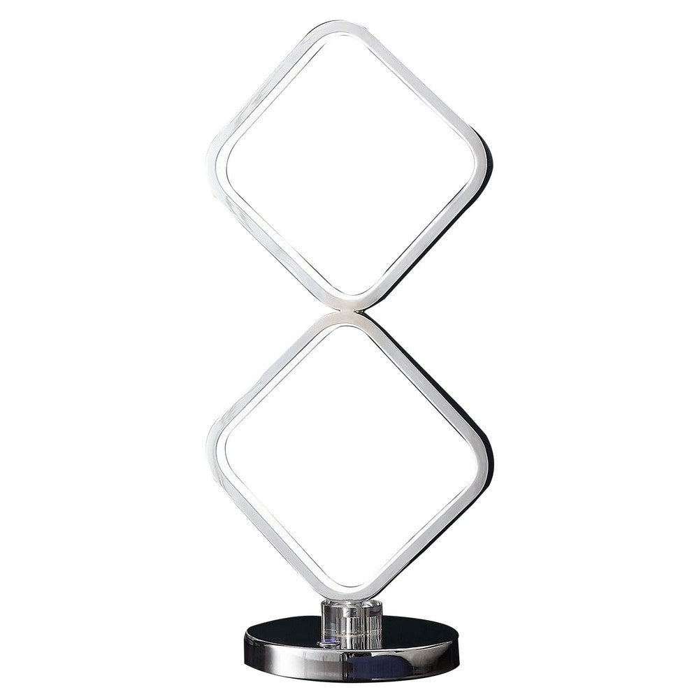 22 Inch Table Lamp, Square LED Light, Modern Accent Metal Base, Chrome By Casagear Home