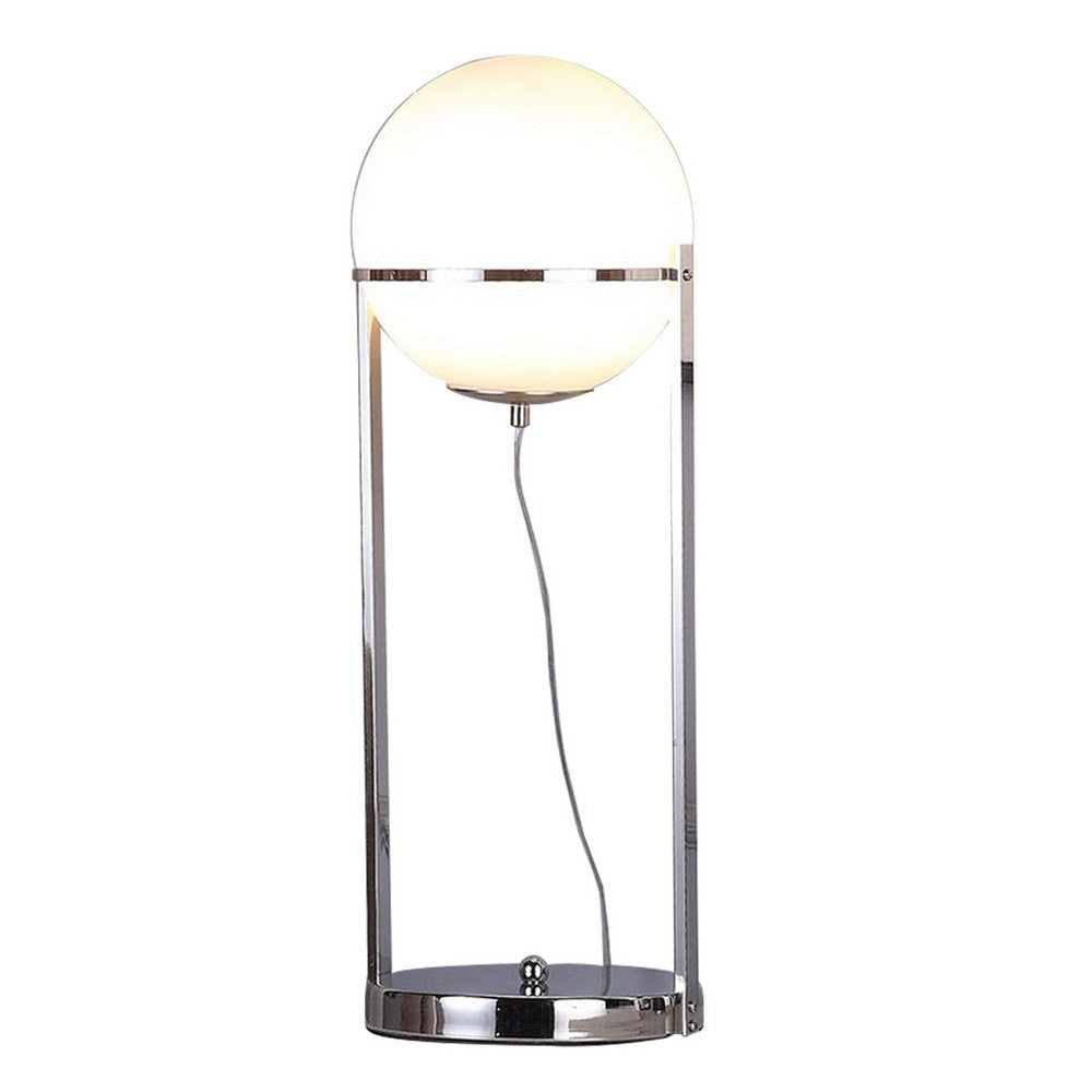 Jim 22 Inch Table Lamp, LED Light, Metal Body, Modern Globe Shade, Silver By Casagear Home