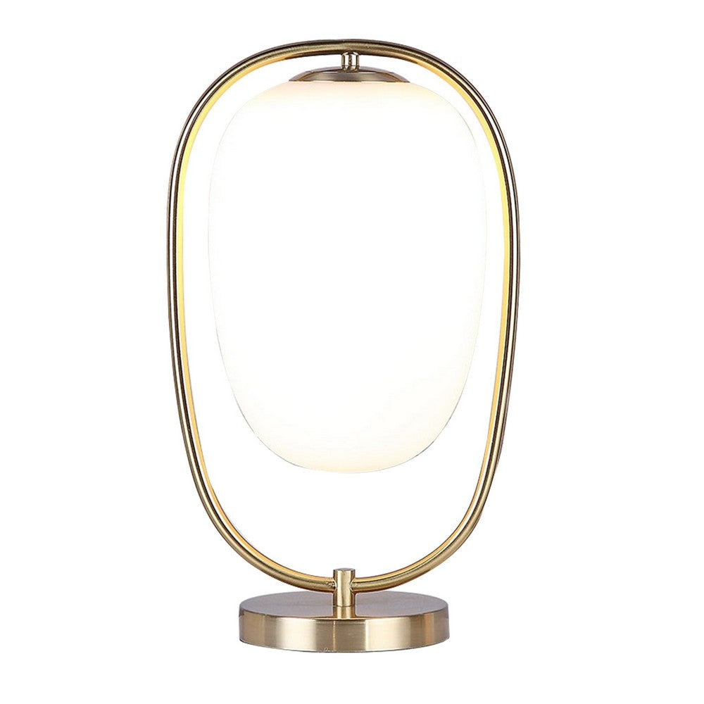 Raze 17 Inch Table Lamp, LED Light, Modern Globe Shade, Metal Body, Brass By Casagear Home