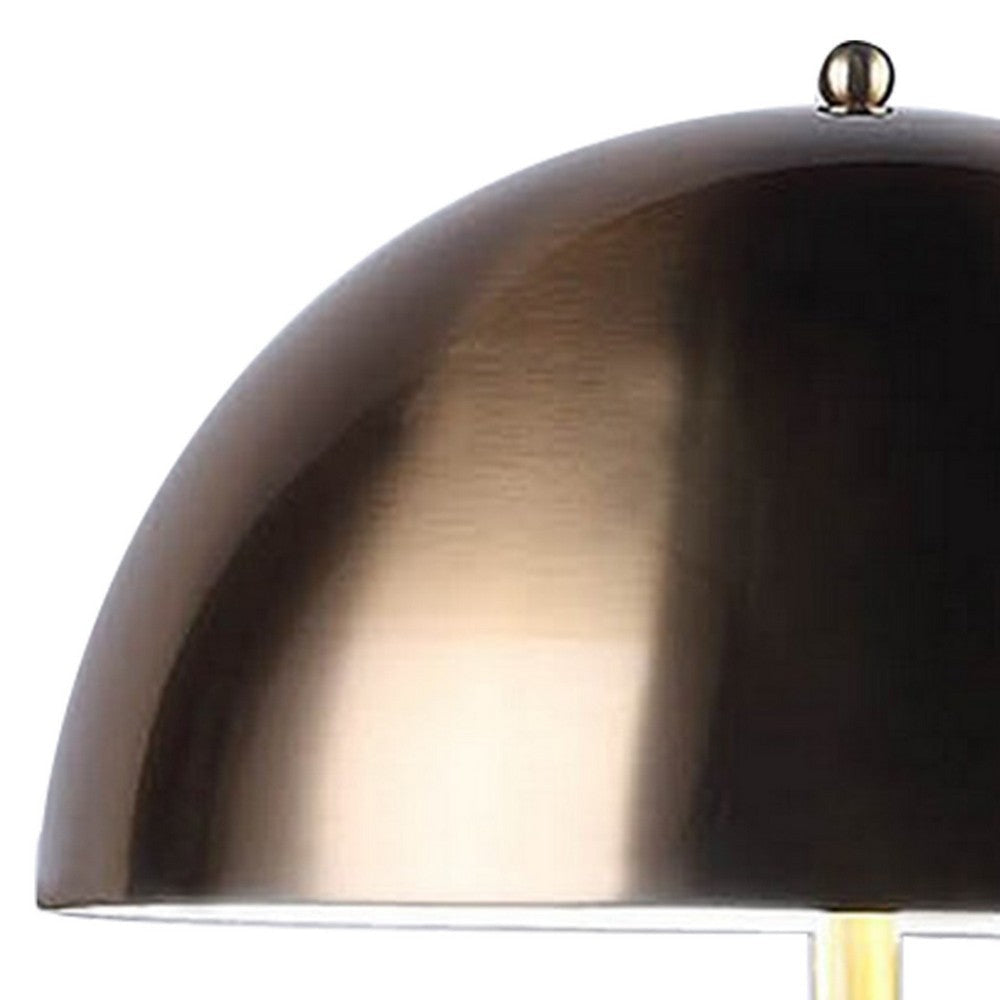 Aria 21 Inch Table Lamp Dome Shade Round Base Black Faux Leather Brass By Casagear Home BM309062