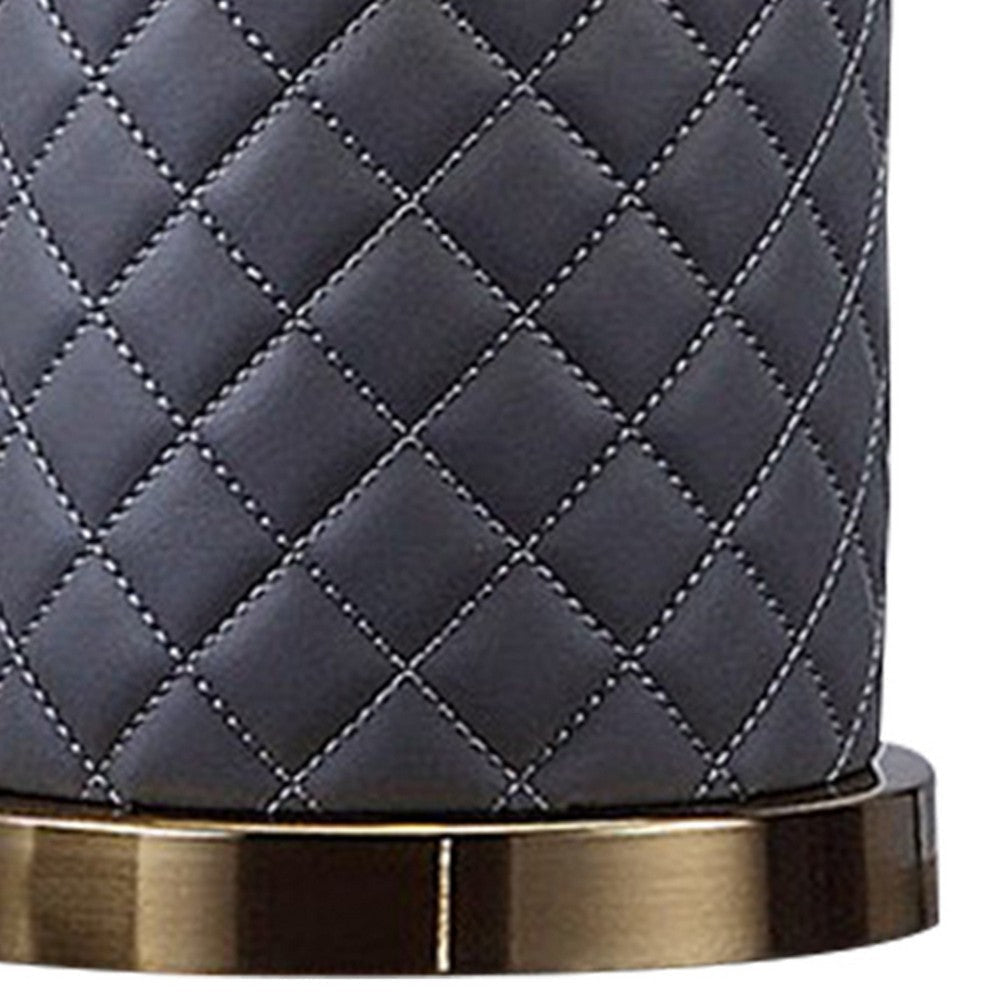 Aria 21 Inch Table Lamp Dome Shade Round Base Gray Faux Leather Brass By Casagear Home BM309063