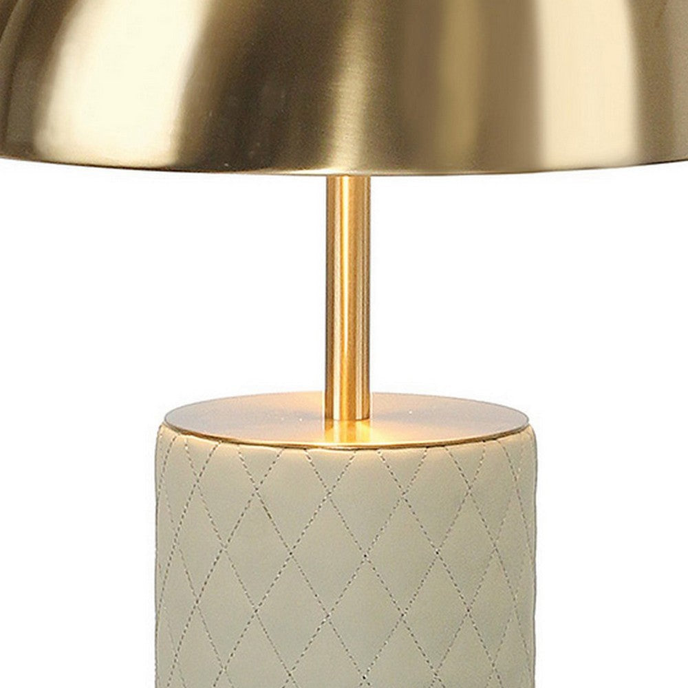 Aria 21 Inch Table Lamp Dome Shade Round Base Beige Faux Leather Brass By Casagear Home BM309064