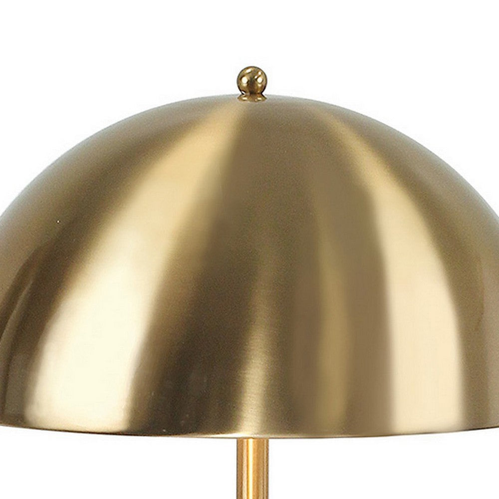 Aria 21 Inch Table Lamp Dome Shade Round Base Beige Faux Leather Brass By Casagear Home BM309064