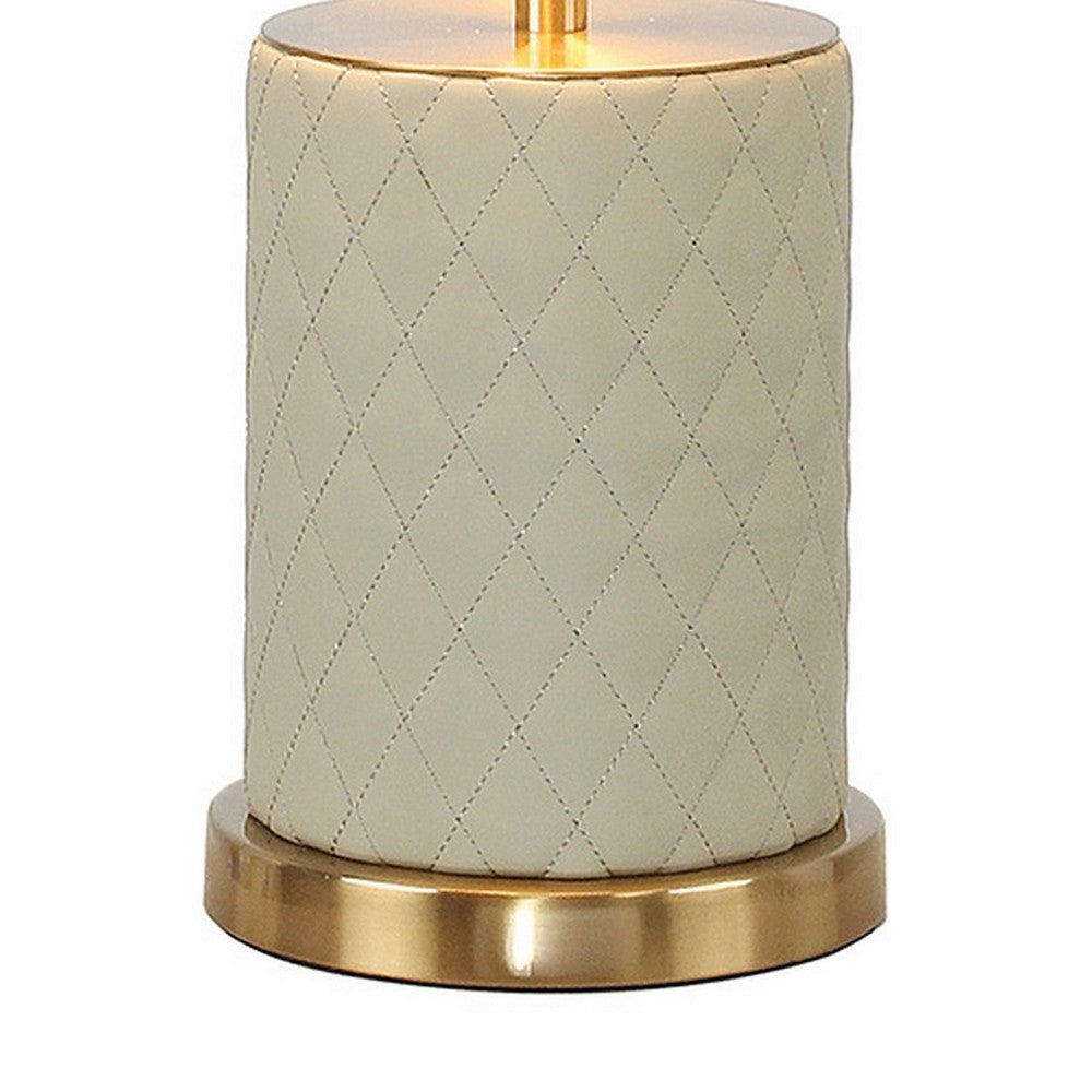 Aria 21 Inch Table Lamp Dome Shade Round Base Beige Faux Leather Brass By Casagear Home BM309064