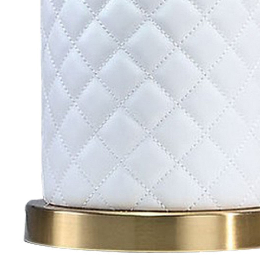 Aria 21 Inch Table Lamp Dome Shade Round Base White Faux Leather Brass By Casagear Home BM309065