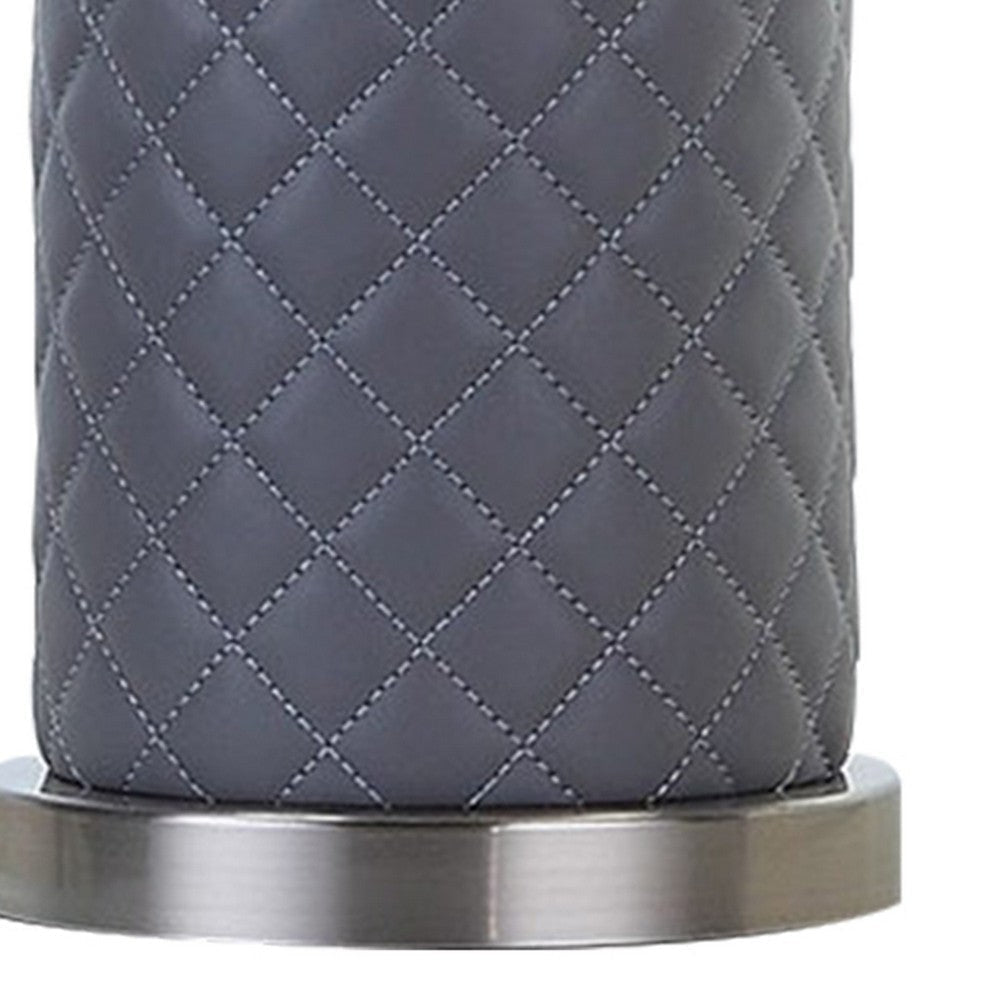 Aria 21 Inch Table Lamp Dome Shade Round Gray Faux Leather Dark Silver By Casagear Home BM309067