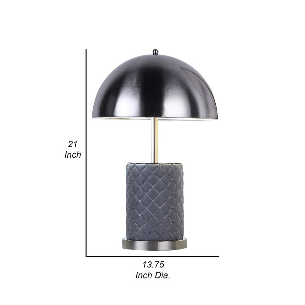 Aria 21 Inch Table Lamp Dome Shade Round Gray Faux Leather Dark Silver By Casagear Home BM309067