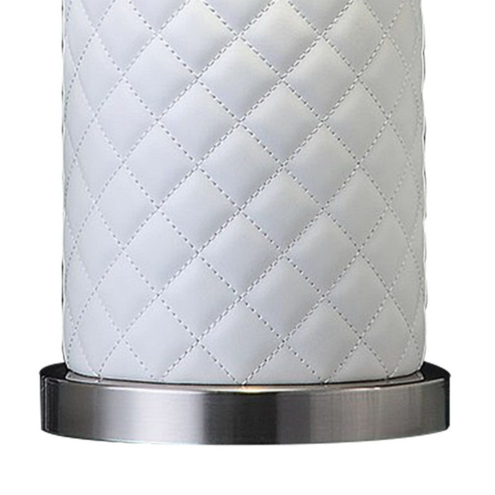 Aria 21 Inch Table Lamp Round Dome Shade Dark Silver White Faux Leather By Casagear Home BM309068