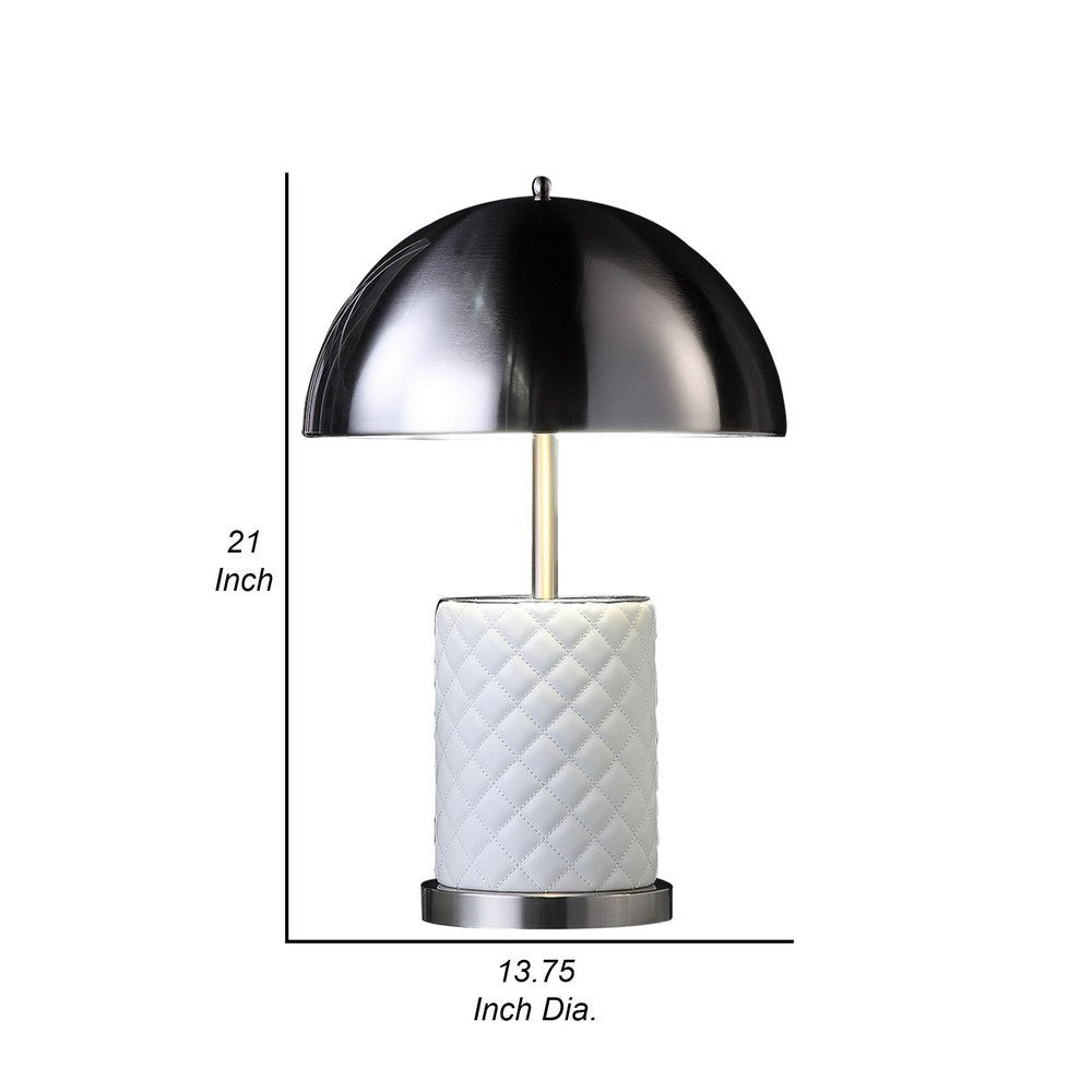 Aria 21 Inch Table Lamp Round Dome Shade Dark Silver White Faux Leather By Casagear Home BM309068