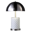 Aria 21 Inch Table Lamp, Round, Dome Shade, Dark Silver, White Faux Leather By Casagear Home