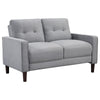 Bow 54 Inch Loveseat, Grid Tufted Back, Track Arms, Self Welt Trim, Gray By Casagear Home