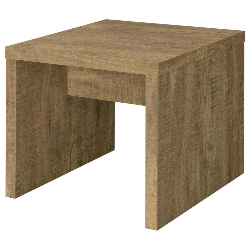 Nette 24 Inch End Table with Rough Hewn Saw Marks Wood Natural Brown By Casagear Home BM309145