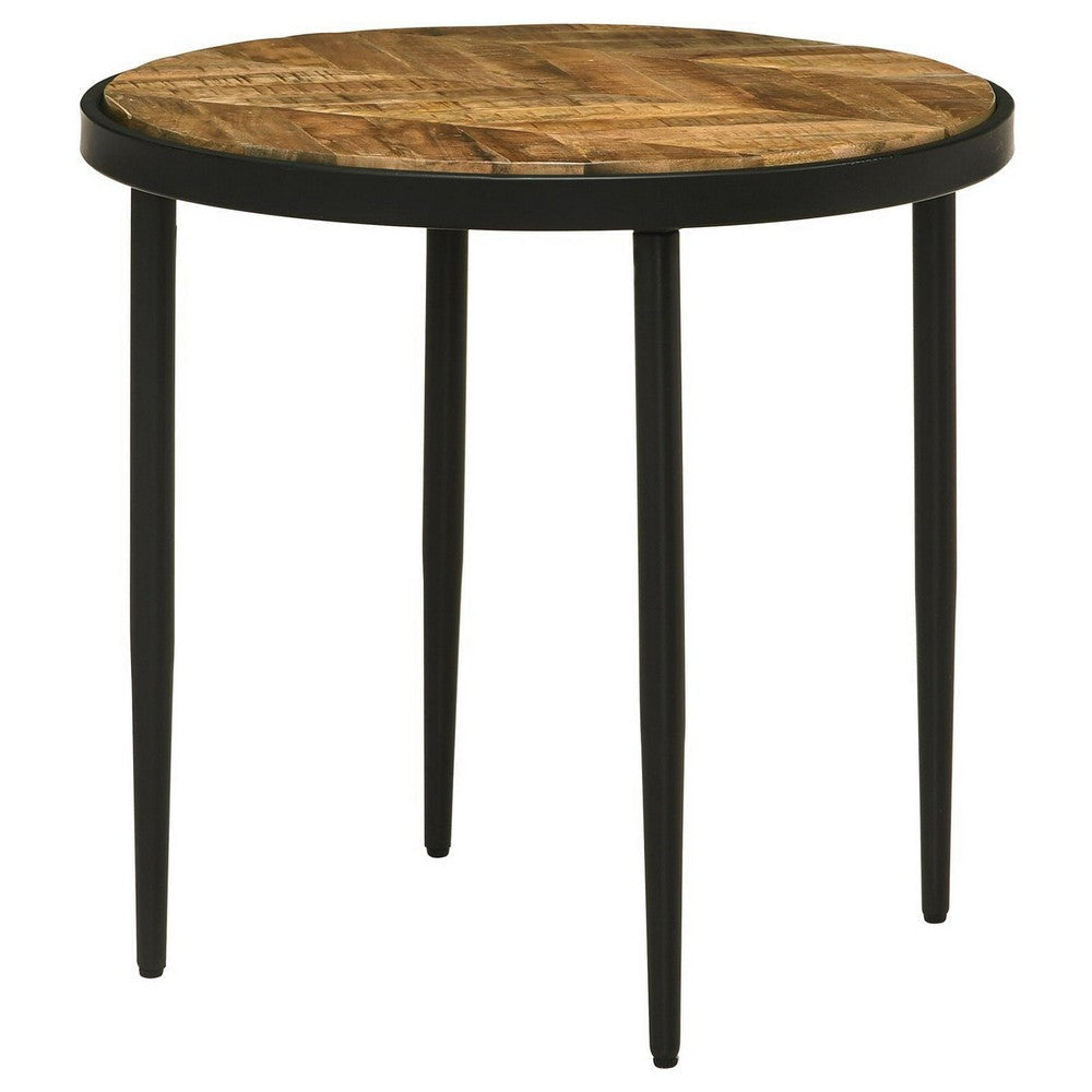 21 Inch Side End Table Round Top Black Tapered Legs Mango Wood Brown By Casagear Home BM309147