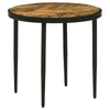 21 Inch Side End Table, Round Top, Black Tapered Legs, Mango Wood, Brown By Casagear Home