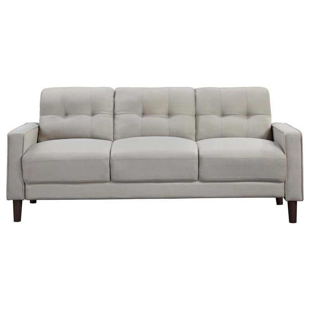 Bow 77 Inch Sofa Grid Tufted Back Track Arms Self Welt Trim Beige By Casagear Home BM309148