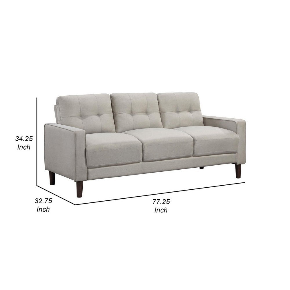 Bow 77 Inch Sofa Grid Tufted Back Track Arms Self Welt Trim Beige By Casagear Home BM309148