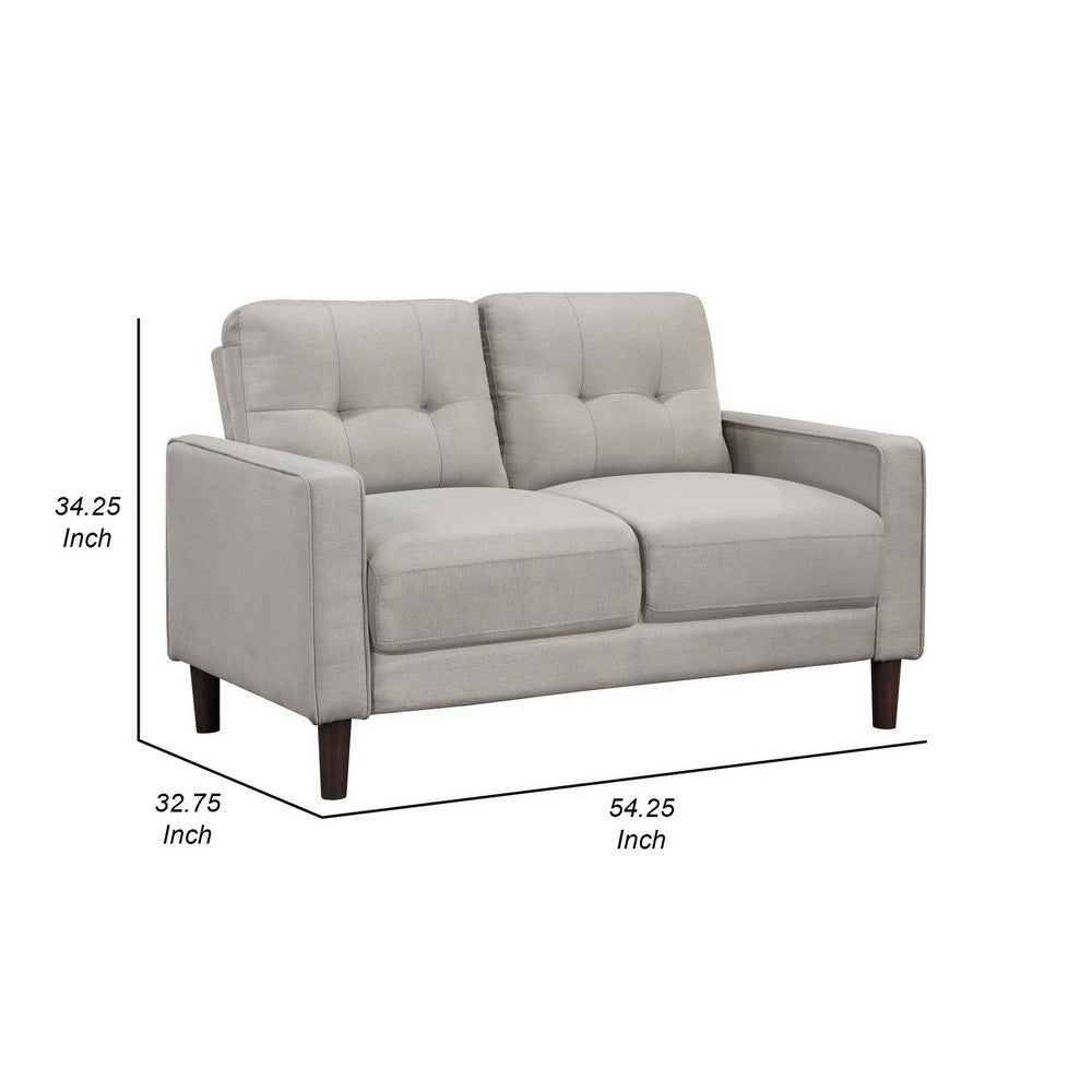 Bow 54 Inch Loveseat Grid Tufted Back Track Arms Self Welt Trim Beige By Casagear Home BM309149