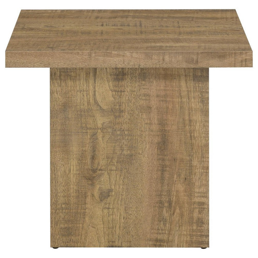 Zet 24 Inch Square End Table with Oversized Block Base Mango Brown By Casagear Home BM309151