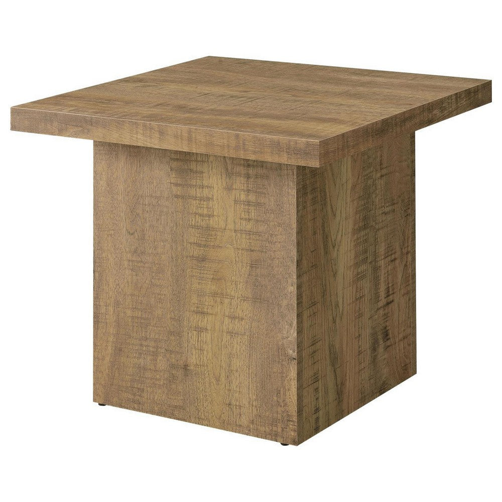 Zet 24 Inch Square End Table with Oversized Block Base Mango Brown By Casagear Home BM309151