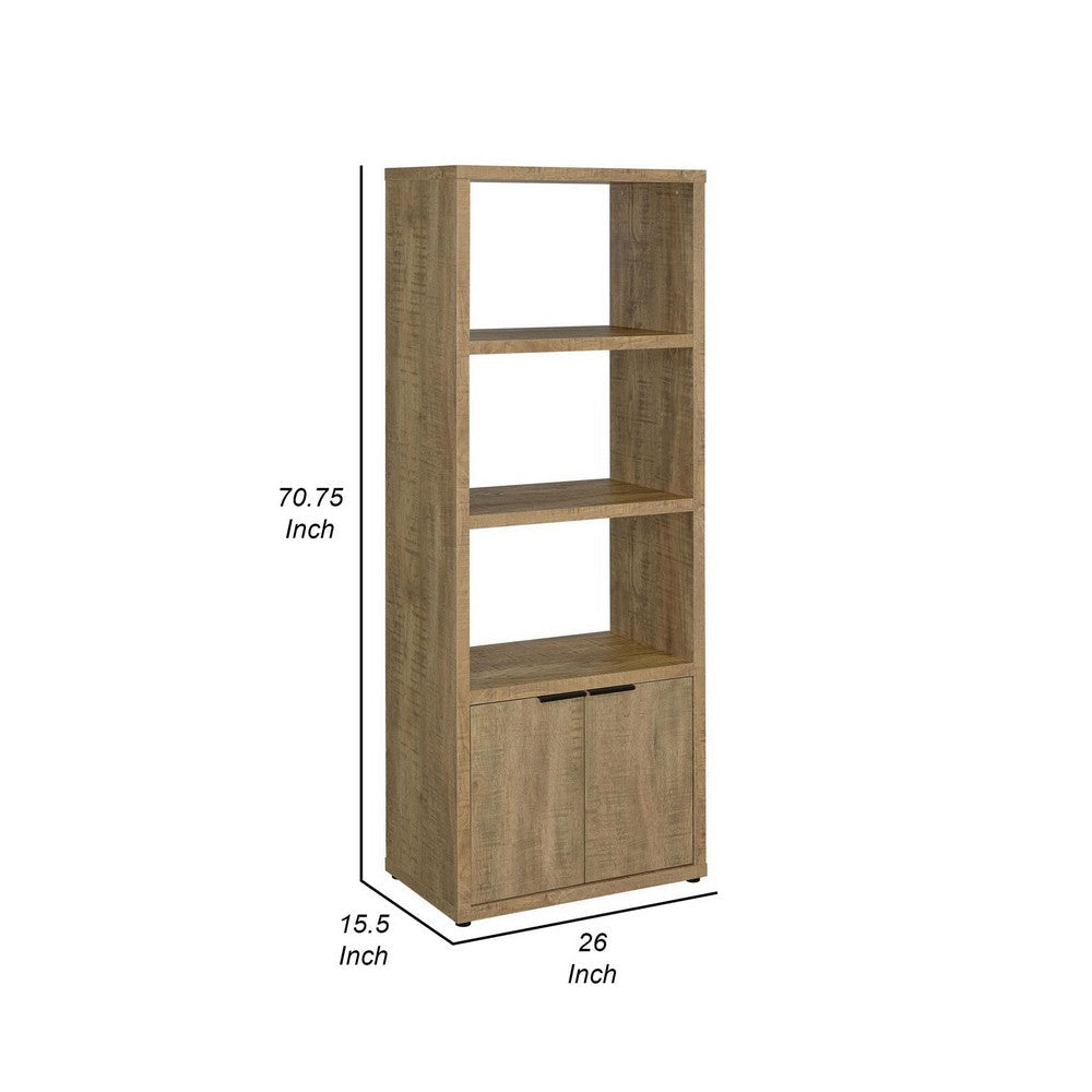 Tag 71 Inch Media Tower with 3 Shelves 2 Doors MDF Wood Mango Brown By Casagear Home BM309153